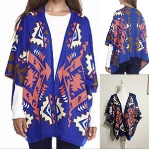 Flying Tomato Aztec Multicolor Knit Poncho Kimono Sweater Shrug Wrap Layering